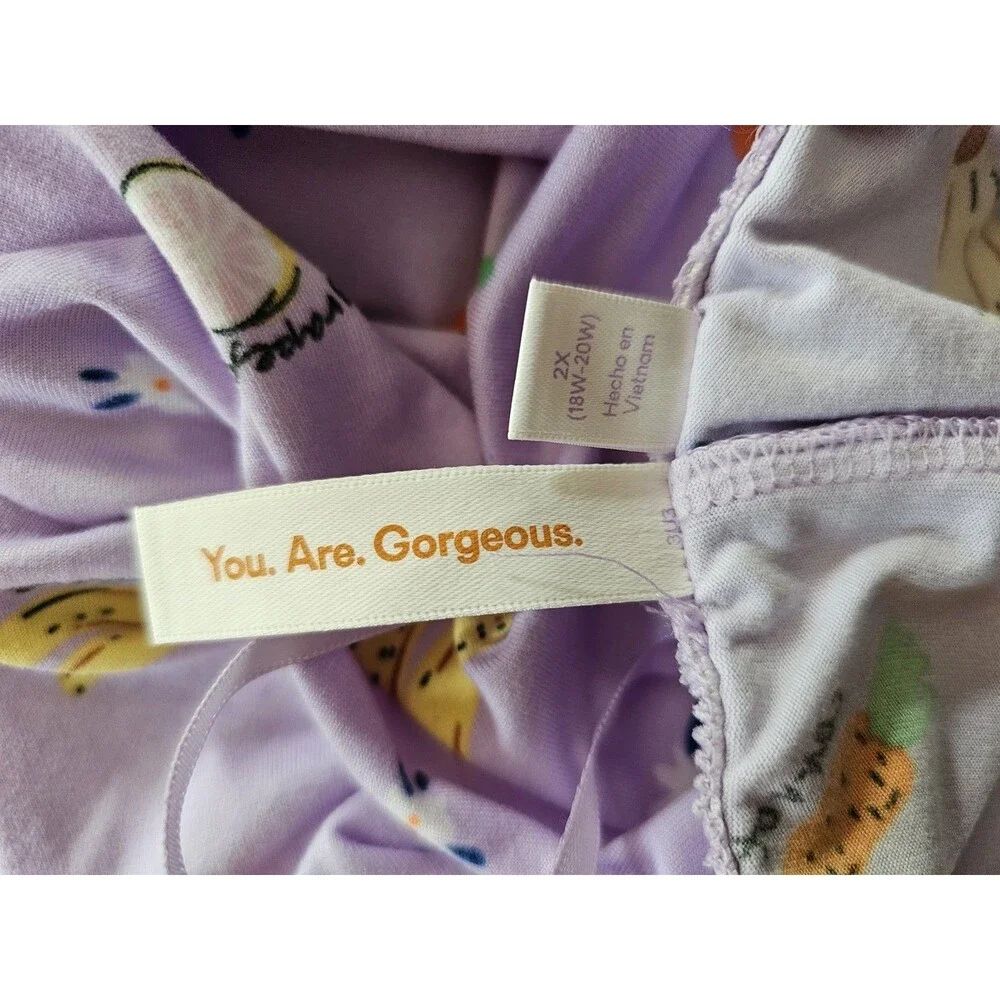 Joyspun NWT Womens 2X Pajama Set Purple Fruit Print Button Front Short Sleeve
